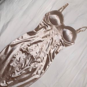 Champagne satin midi bodycon dress